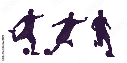 Silhouettes of football / soccer players in action. Sport line art concept. Vector.
