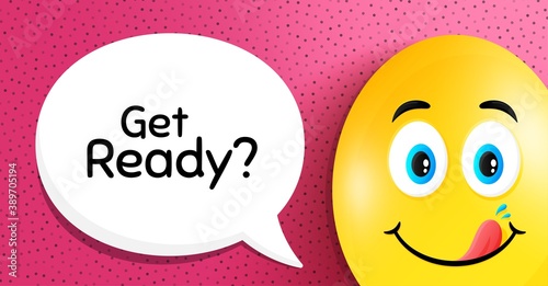 Get ready. Easter egg with yummy smile face. Special offer sign. Advertising discounts symbol. Easter smile character. Get ready speech bubble. Yummy egg background. Vector