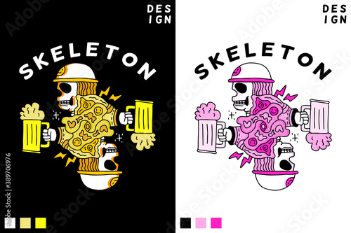 Skeleton in hype style holding beer. illustration for poster, logo, sticker, or apparel merchandise.