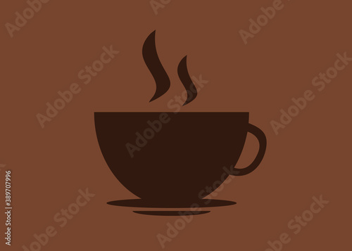 Hot coffee logo in a mug. Vector image.