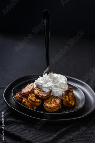 Plantains with whipped cream
