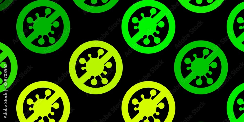 Dark Green, Yellow vector pattern with coronavirus elements. Dark Green, Yellow vector pattern with coronavirus elements.