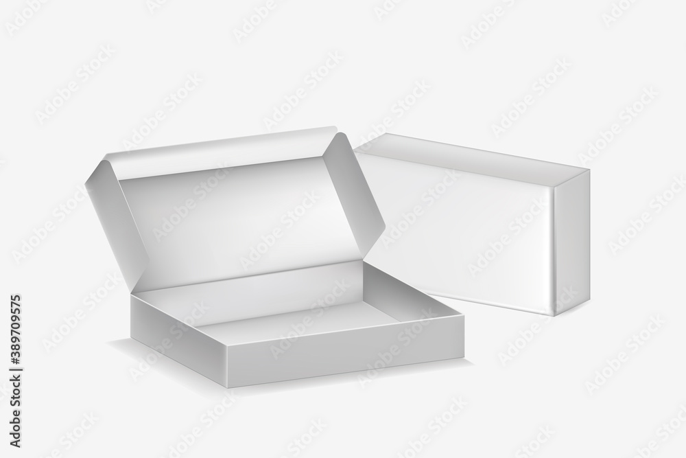 Realistic Detailed 3d Blank Packaging Boxes Open and Closed Set. Vector Realistic Detailed 3d Blank Packaging Boxes Open and Closed Set. Vector