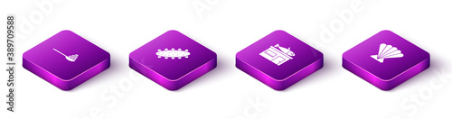 Set Isometric Caviar on a spoon, Sea cucumber, Seafood store and Scallop sea shell icon. Vector.