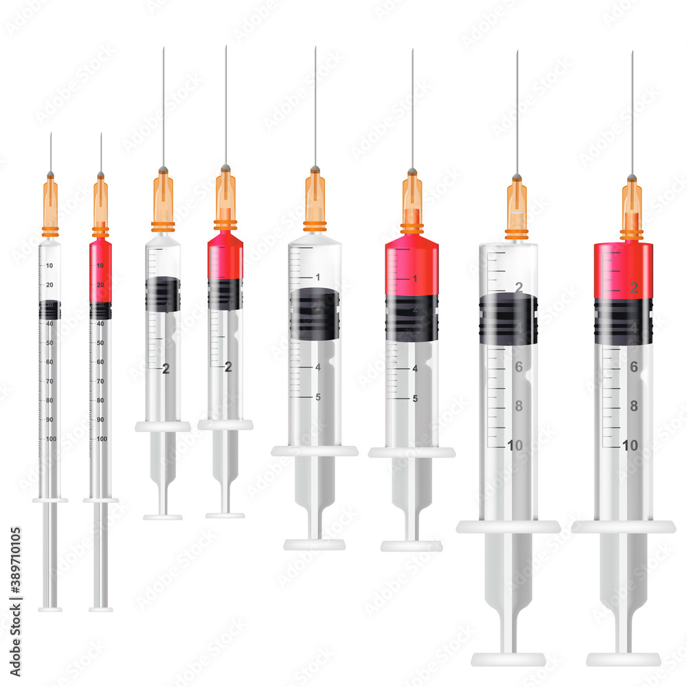 Realistic Detailed 3d Medical Syringe Set. Vector