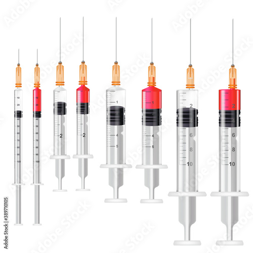 Realistic Detailed 3d Medical Syringe Set. Vector