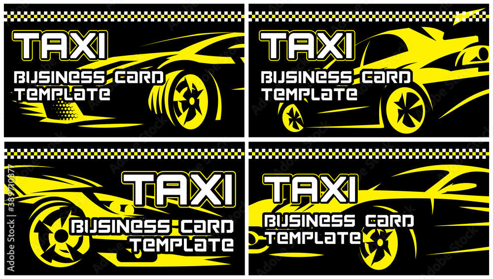 A set of templates for making business cards for taxi service. Colored vector illustration