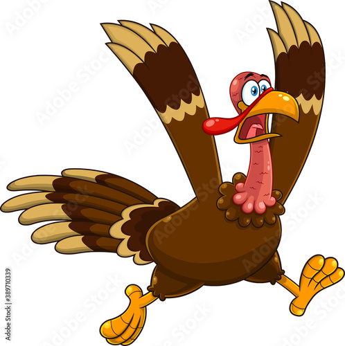 Crazy Turkey Cartoon Character Running. Vector Illustration Isolated On White Background