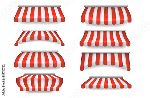 Realistic Detailed 3d Sunshade Outdoor Awnings Set. Vector