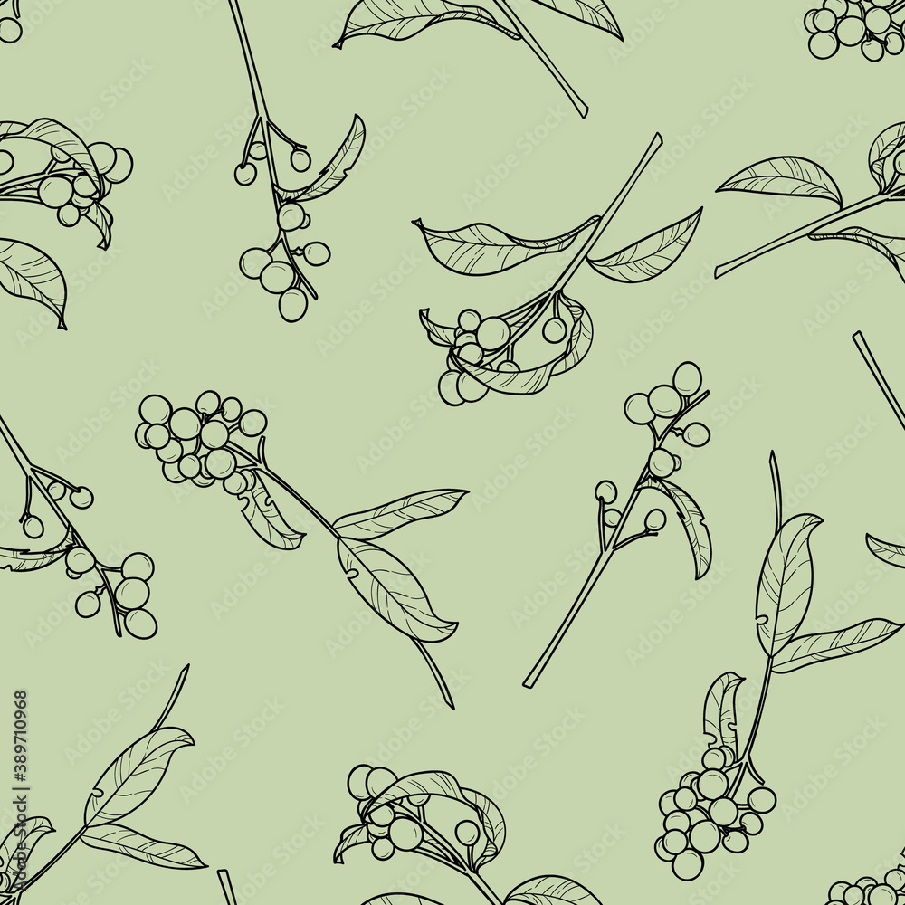 Autumn green and black, berries vector pattern background. Autumn green and black, berries vector pattern background.