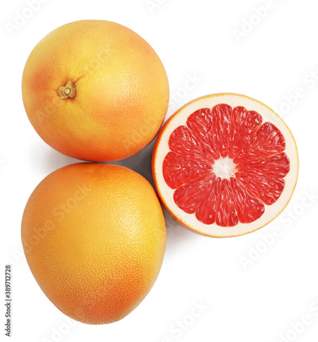 Fresh Red Grapefruits. Slice. Isolate on a White background. Top view.