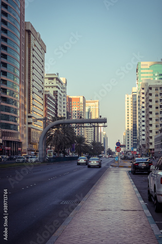 Capital City of United Arab Emirates, 2 November 2020 : Abu Dhabi cityscape view before sunset