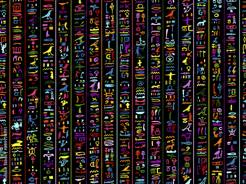 Egypt hieroglyphs, seamless pattern for your design - obrazy, fototapety, plakaty 