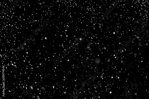 Falling Snow down On The Black Background