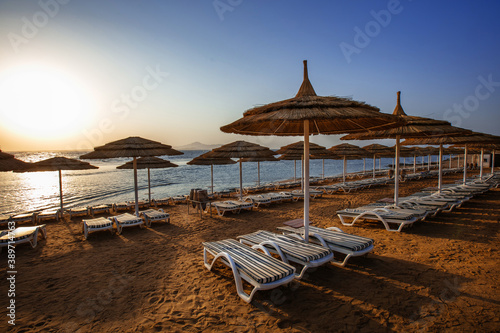 Beach and red sea in Sharm el Sheikh, Egypt. Concept for rest.