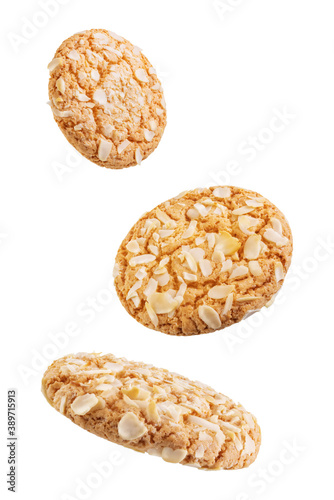 Cookies with almond on a white isolated background photo