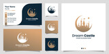 Dream castle logo with unique concept and business card design template Premium Vector