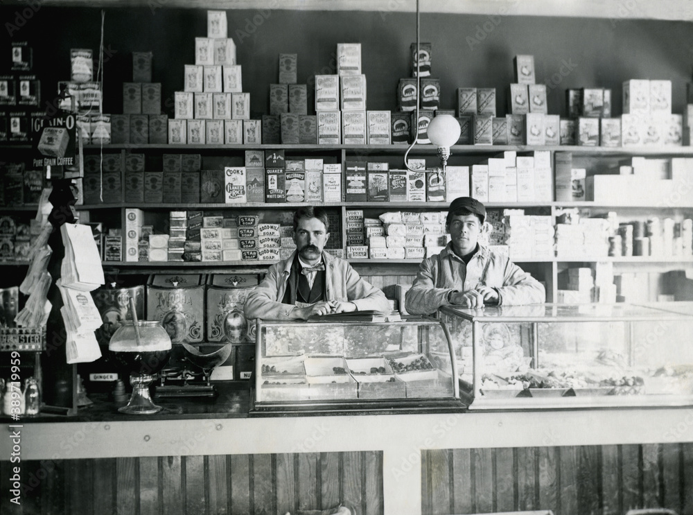 1890's Victorian Era Grocery Store with Stocked Shelves Antique