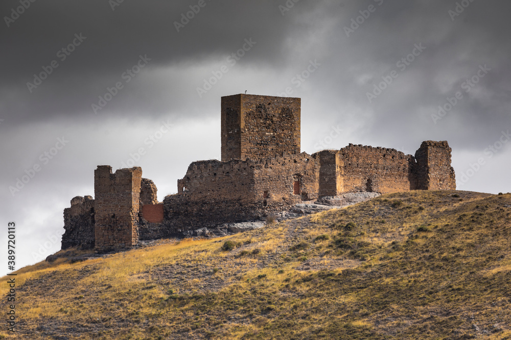 Trasmoz Castle, 13th century medieval fortress, Tarazona region, Zaragoza province, Spain. Exposed to the wind and the wild nature that surrounds it.