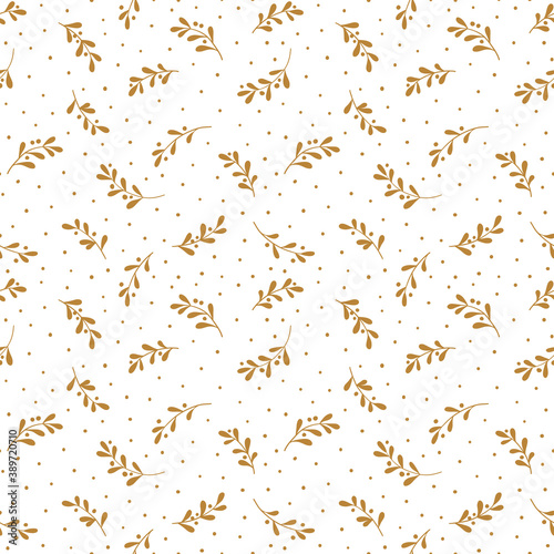 Christmas background with tree branches and snowflakes. Vector seamless pattern with mistletoe.