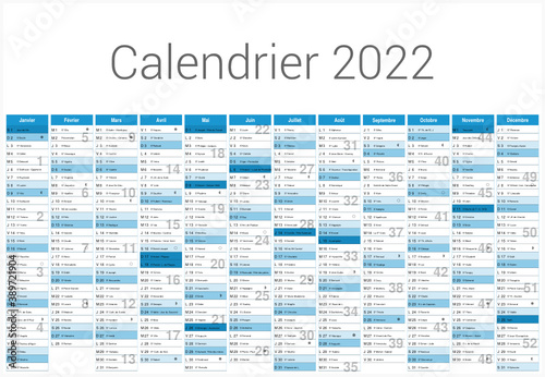 Calendrier 2022 12 mois au format 650 x 450 mm entièrement modifiable via calques et texte arial