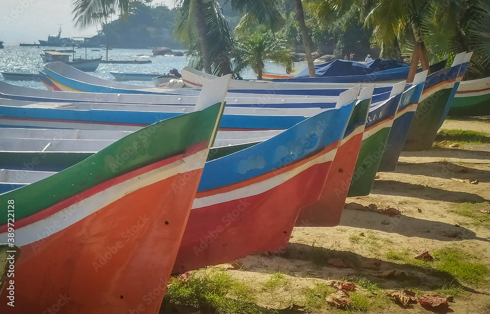 Ilha Bela boats in Brazil. Amazing beach and beautiful colors Ilha Bela boats in Brazil. Amazing beach and beautiful colors