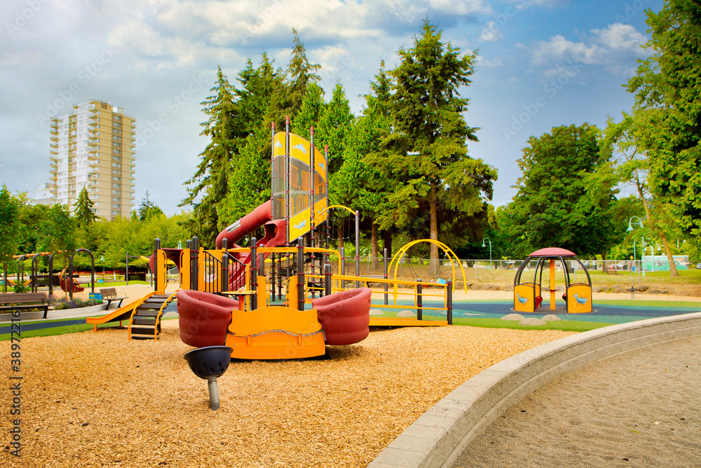 Fototapeta premium Nanaimo’s Maffeo Sutton Park playground getting a complete redesign, Vancouver Island, British Colombia, Canada.
