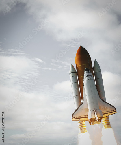 Spaceship launch in clouds. The elements of this image furnished by NASA.