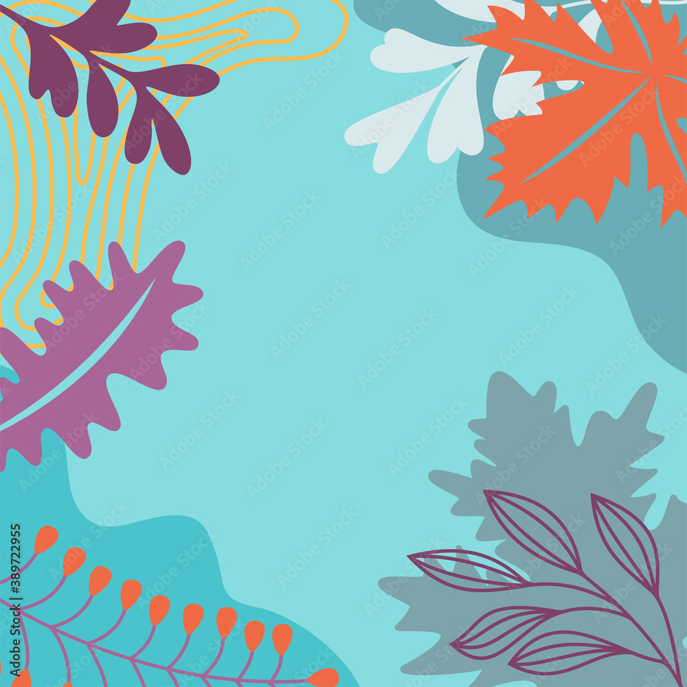 Abstract background with autumn elements, shapes and plants in one line style. Background for posters, banners, cards. Vector illustration Abstract background with autumn elements, shapes and plants in one line style. Background for posters, banners, cards. Vector illustration