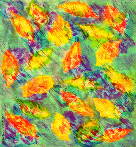 Wallpaper Mural Autumn foliage as background, watercolor drawing artwork Torontodigital.ca
