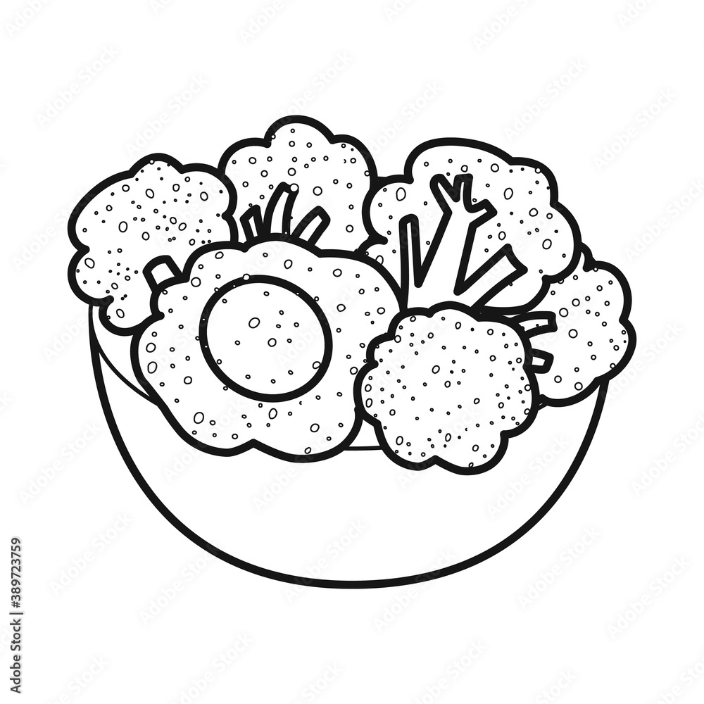 Vector illustration of bowl and broccoli logo. Set of bowl and green stock symbol for web. Vector illustration of bowl and broccoli logo. Set of bowl and green stock symbol for web.