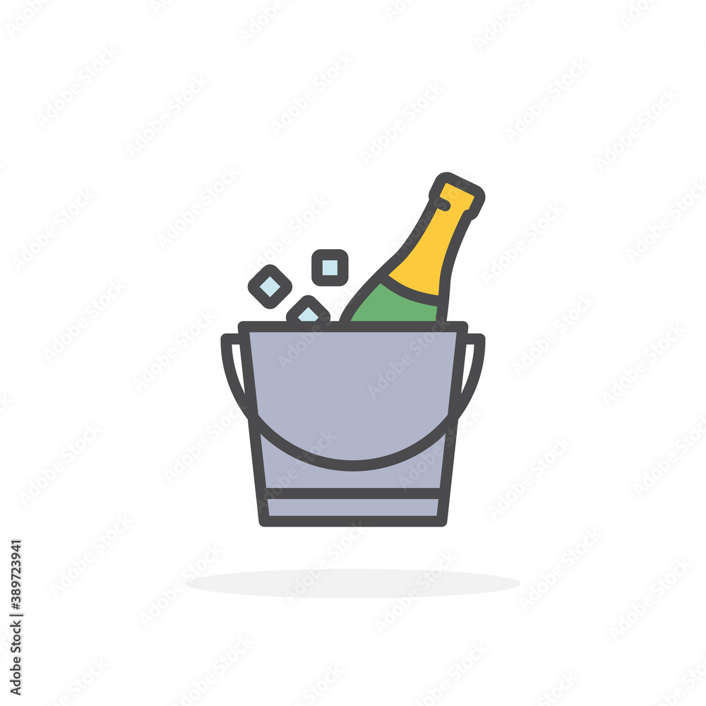 Champagne bottle in ice bucket icon in filled outline style. Champagne bottle in ice bucket icon in filled outline style.