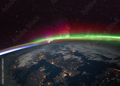 Aurora Borealis (Northern Lights) over Scandinavia from the International Space Statio (ISS). Elements of this immage supplied by NASA.