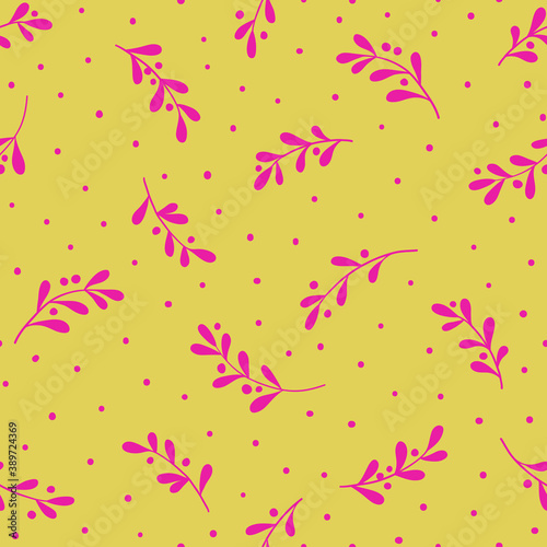 Colorful background with tree branches and dots. Vector seamless pattern.