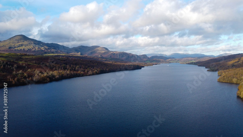 Aerial Shots of Coniston Water, located in the lake district in England. 