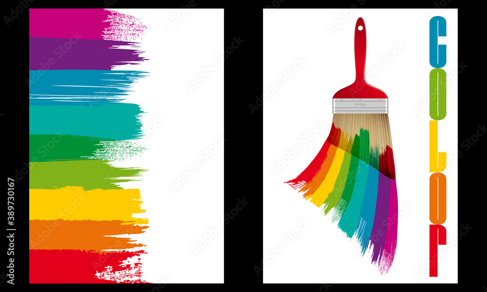 2 mises en page bricolage sur le thème de la peinture avec une harmonie de couleurs arc en ciel.