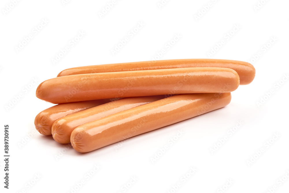 Fresh boiled sausages, isolated on white background Fresh boiled sausages, isolated on white background
