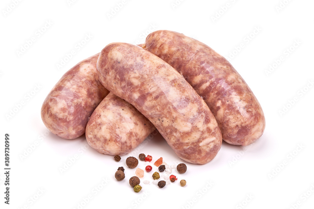 Raw pork Sausages, isolated on white background Raw pork Sausages, isolated on white background
