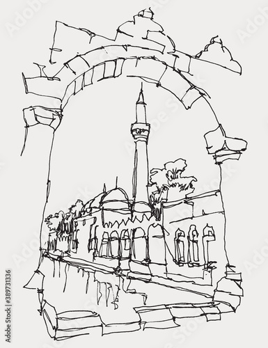 Drawing sketch illustration of Balikligol in Sanliurfa, southeast Turkey