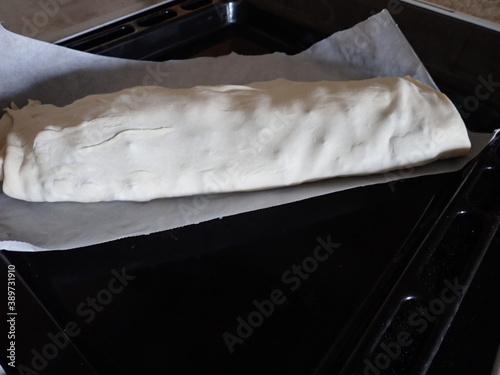 preparation of a homemafe apple strudel photo