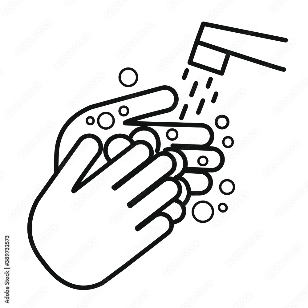 wash hands for preventing from coronavirus. black and white vector icons isolated on white background.