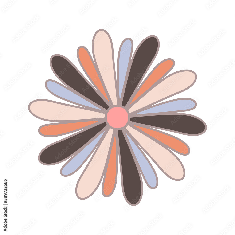 Simple line art of a round line forming a chamomile flower. Beautiful ornament of a cute flower with contrasting leaves. Round and square format. Print for printing, wedding invitations, greeting card Simple line art of a round line forming a chamomile flower. Beautiful ornament of a cute flower with contrasting leaves. Round and square format. Print for printing, wedding invitations, greeting card