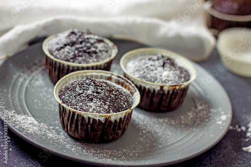 Fotografie Homemade gluten-free muffins with chocolate close-up