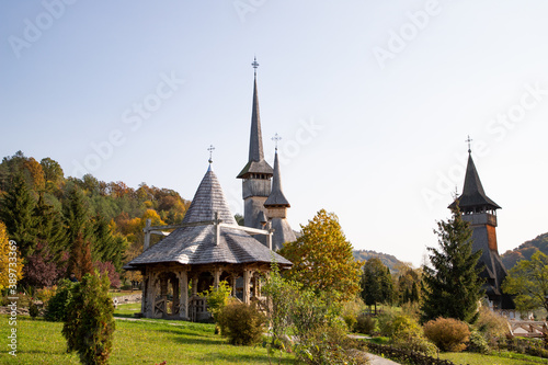BARSAN, ROMANIA - OCTOBER 28, 2020: View of Barsana Wooden Monastery site in Maramures County, Romania.