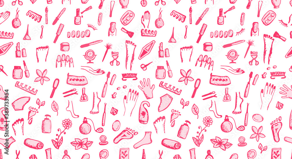 Manicure and pedicure, seamless pattern for your design Manicure and pedicure, seamless pattern for your design