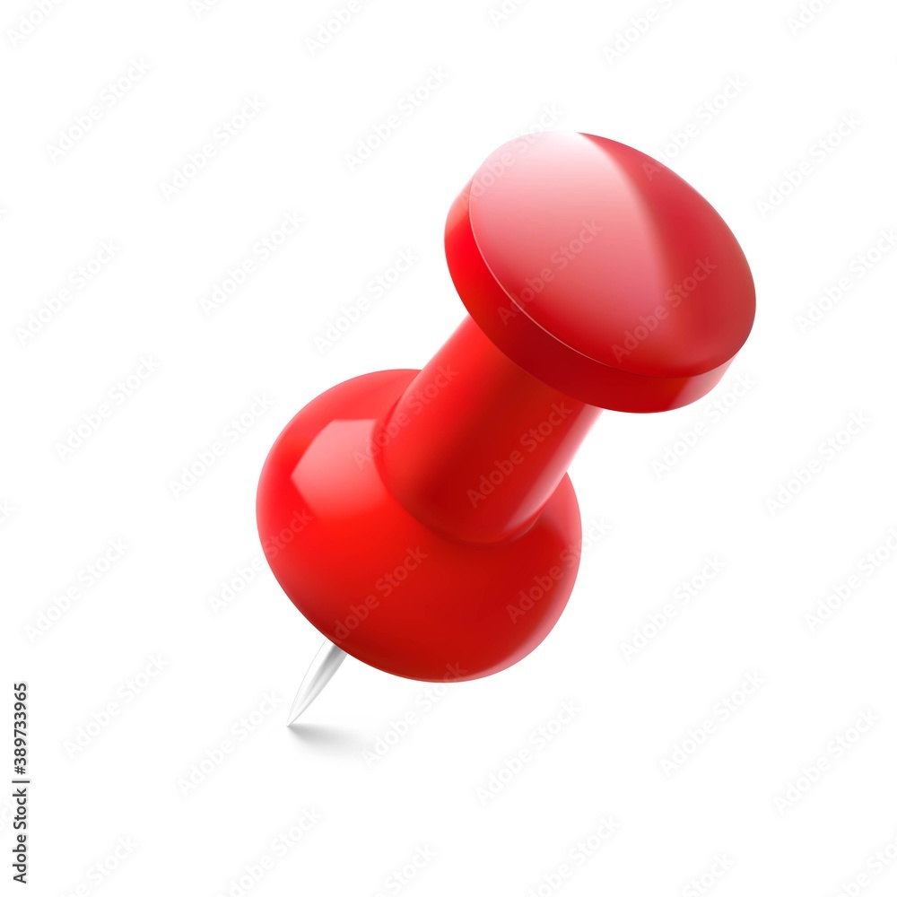Realistic red thumbtack pin isolated on white background. Vector illustration ready to use for your design. EPS10. Realistic red thumbtack pin isolated on white background. Vector illustration ready to use for your design. EPS10.