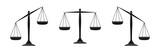Scales icon set. Law scales in balance and imbalance. Vector illustration.