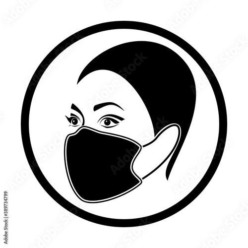 Female face with protective mask. Medical infographics. Vector illustration.