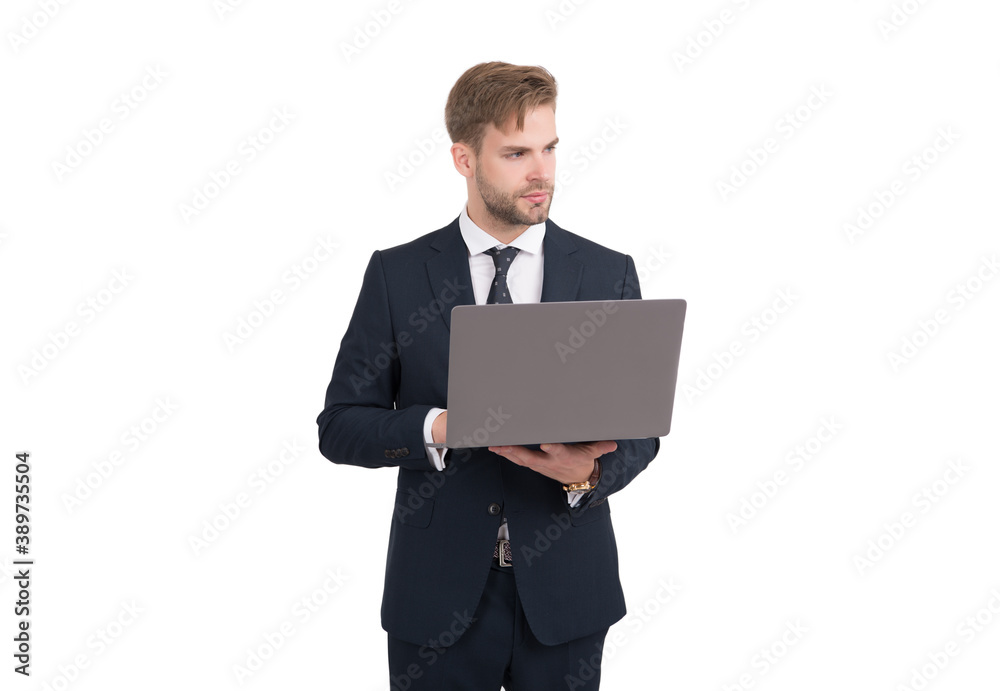 Handsome businessman in formal style suit use computer for running business online, busy Handsome businessman in formal style suit use computer for running business online, busy