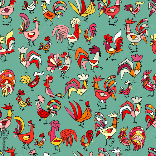 Funny roosters, seamless pattern for your design
